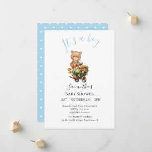 Garçon Teddy Bearly Wait Blue Floral Faire-part