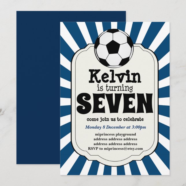 garçon tournant SEPT Soccer Ball Invitation (Devant / Derrière)