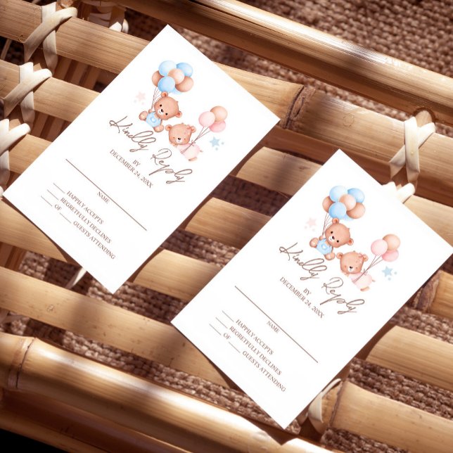 Garçon Twins Teddy Bear Baby shower carte RSVP (Créateur téléchargé)