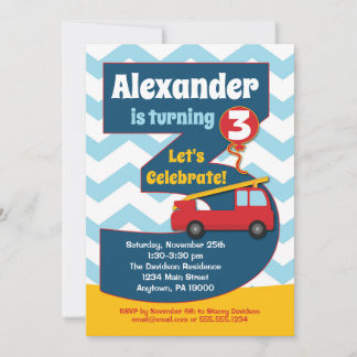 Garçons 3e anniversaire Invitation Camion d'incend