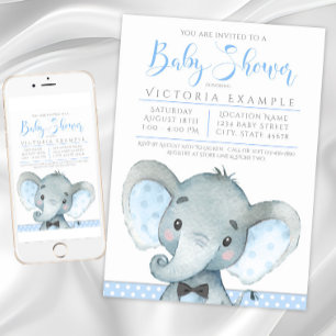 Garçons adorable éléphant bébé douche Invitations