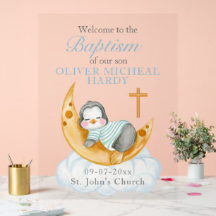 Garçons Baptême Christening Bienvenue Baby Penguin
