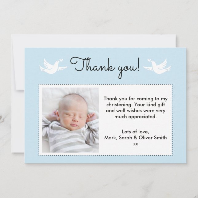 Garçons Christening/Baptême Carte de remerciements (Devant)