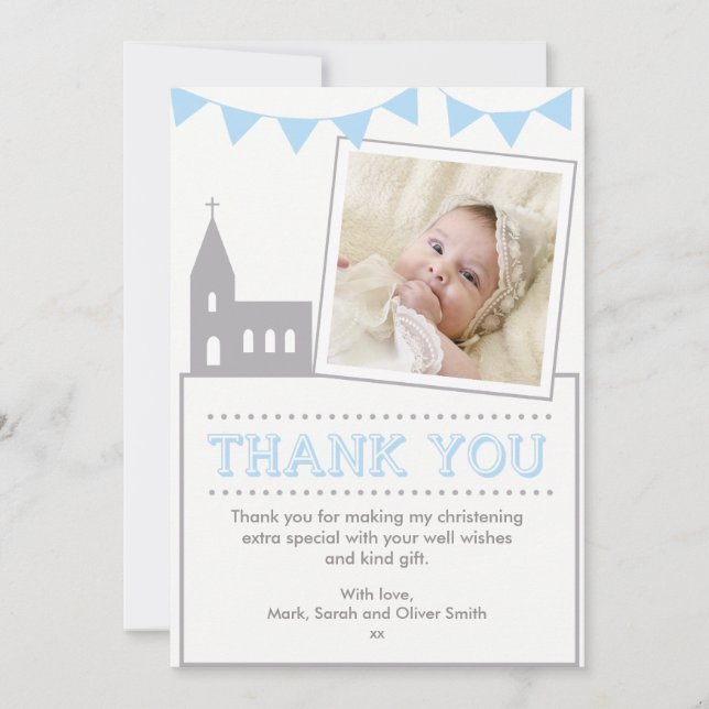 Garçons Christening/Baptême Carte de remerciements (Devant)