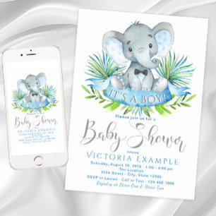 Garçons Elephant Baby Shower Invitations