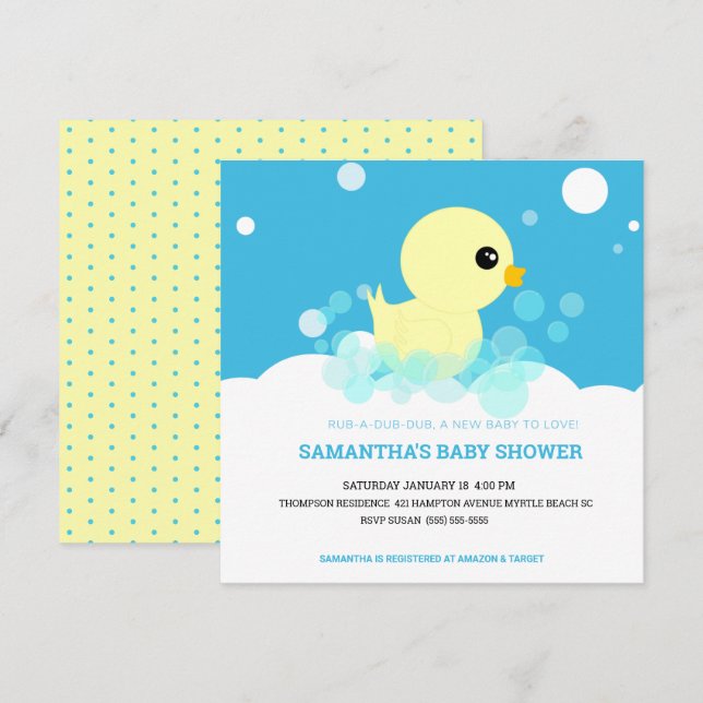 Garçons En Caoutchouc Bébé Douche Invitations (Devant / Derrière)