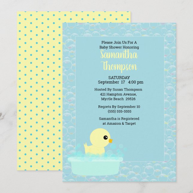 Garçons En Caoutchouc Bébé Douche Invitations (Devant / Derrière)