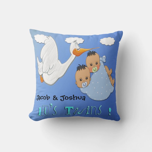 Garçons jumeaux - coussin de souvenir de cigogne (Recto)