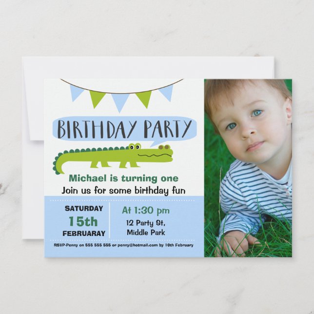 Garçons Moderne Alligator Invitation Anniversaire (Devant)