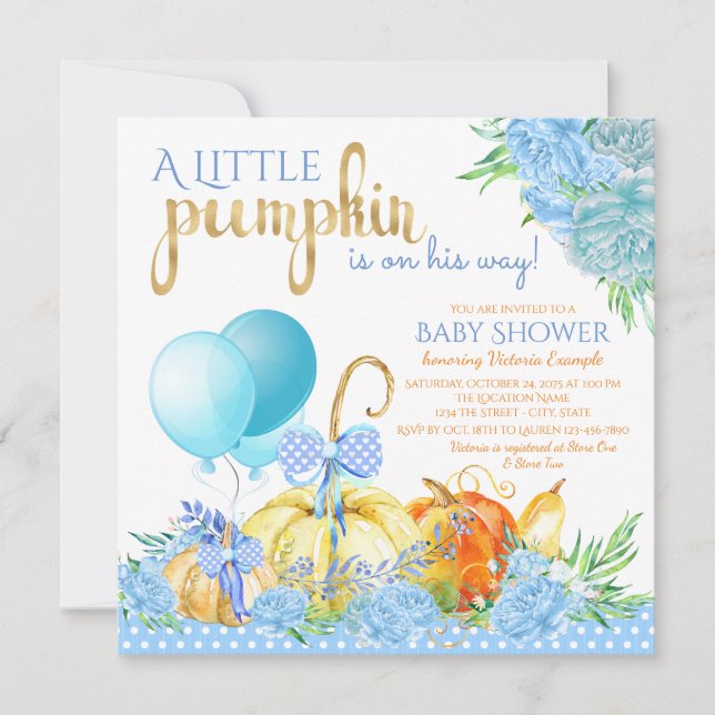 Garçons Petit Citrouille Baby Shower Invitations (Devant)