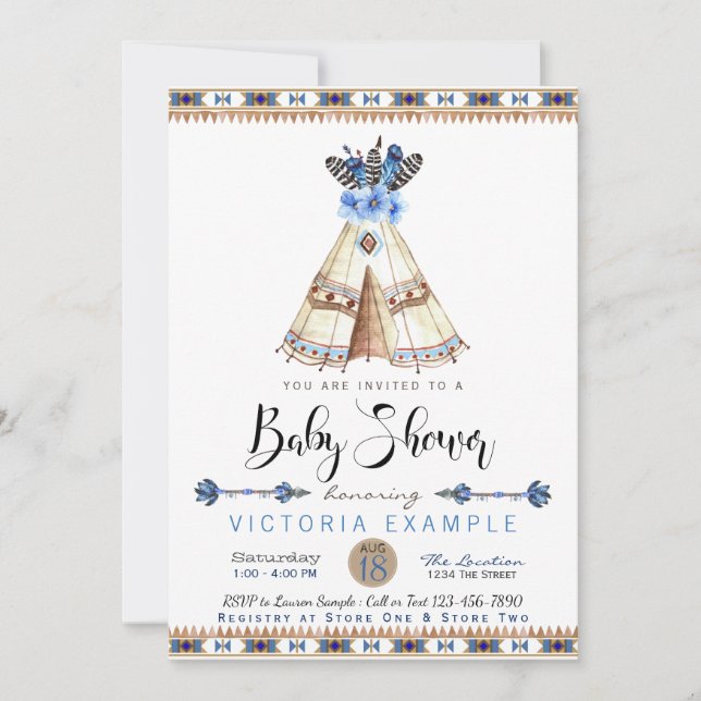 Garçons Teepee Baby Shower Invitations (Devant)