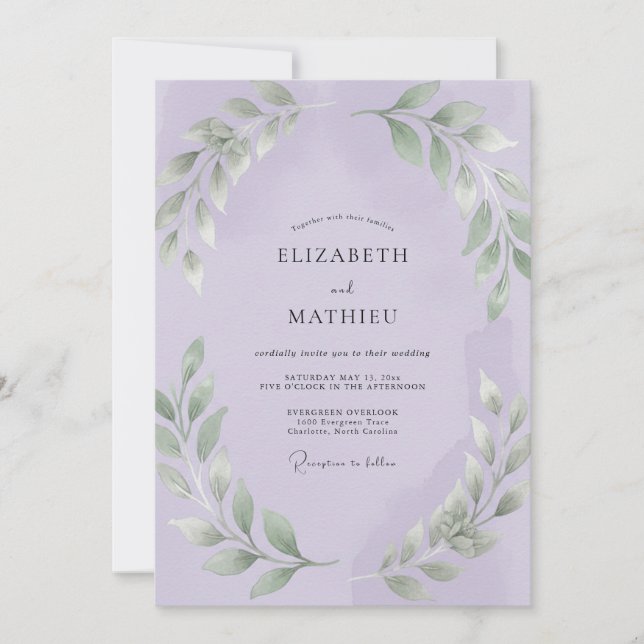 Garden Amethyst Leafy Wedding Invitation (Front)