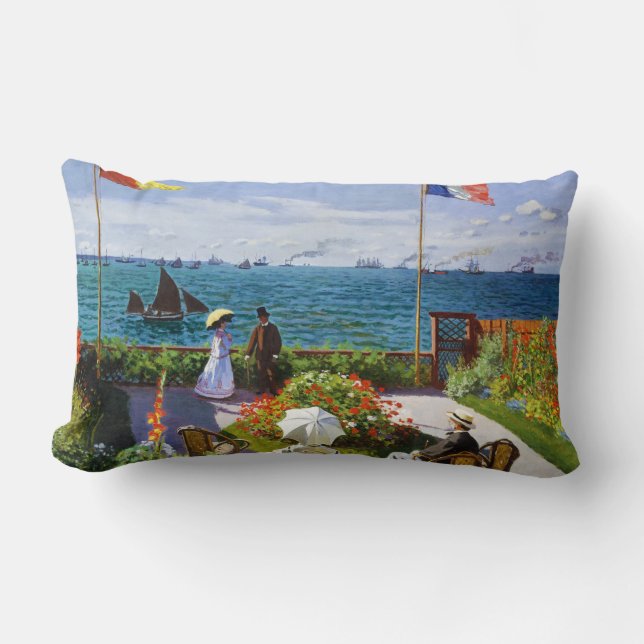 Garden at Sainte-Adresse, 1867 Claude Monet Lumbar Pillow (Front)