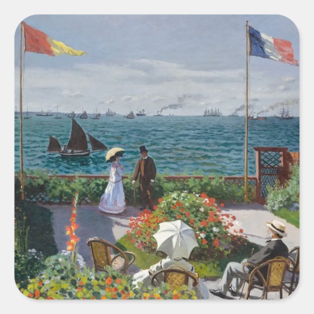 Garden at Sainte-Adresse - Claude Monet fine art Square Sticker (Front)