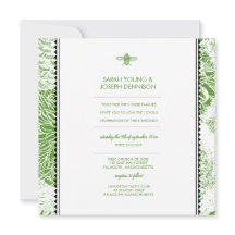 Garden Bee Green Toile Wedding Invitation