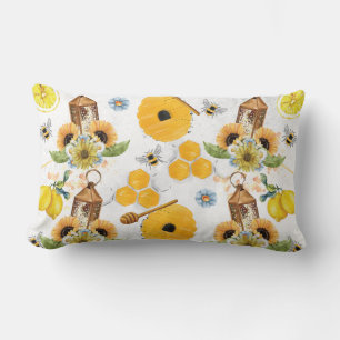 Garden Bee Sunflower Lumbar Pillow