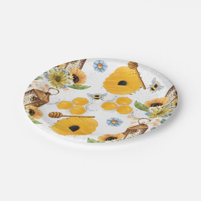 Garden Bee Sunflower Pattern Paper Plate (Angled)