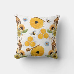 Garden Bee Sunflower Pattern Throw Pillow