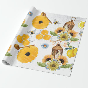 Garden Bee Sunflower Pattern Wrapping Paper