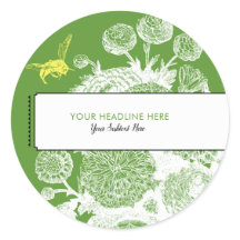 Garden Bee Toile Green Wedding Favour Label