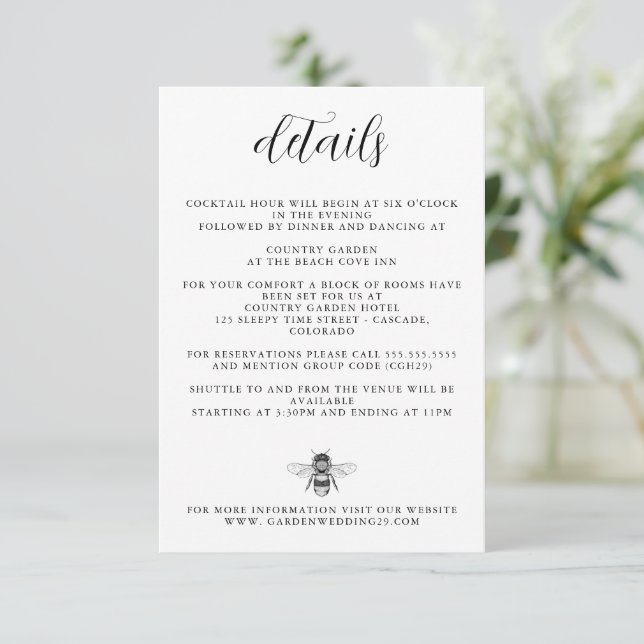 Garden Bee Wedding Enclosure Card (Standing Front)
