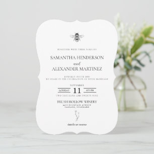 Garden Bee  with Details and QR Code Wedding Invitation