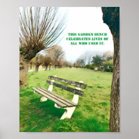 Garden Bench Quote Blue Autumn Sky Green Grass Art
