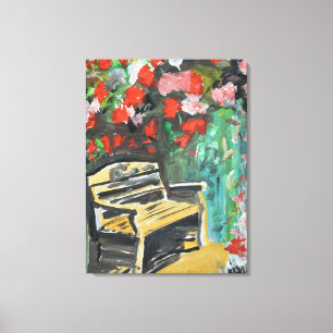Garden Bench Under Rose Arbor Canvas Print