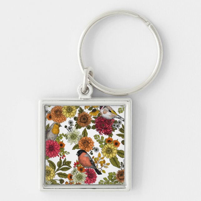 Garden birds and flowers 1 keychain (Front)