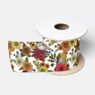 Garden birds and flowers 1 satin ribbon