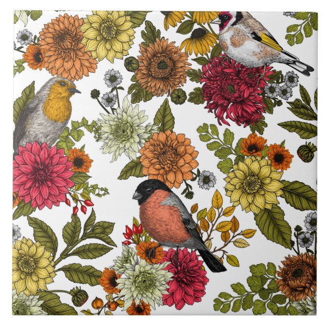 Garden birds and flowers 1 tile (Front)