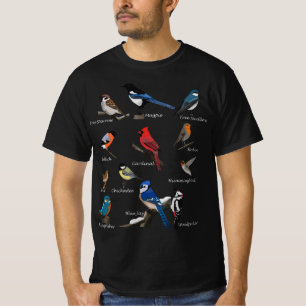 Garden Birds Cardinal Blue Jay Hummingbird Robin W T-Shirt