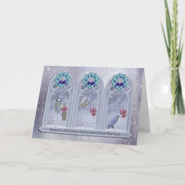 Garden Birds Christmas Window Greeting Card (Front)