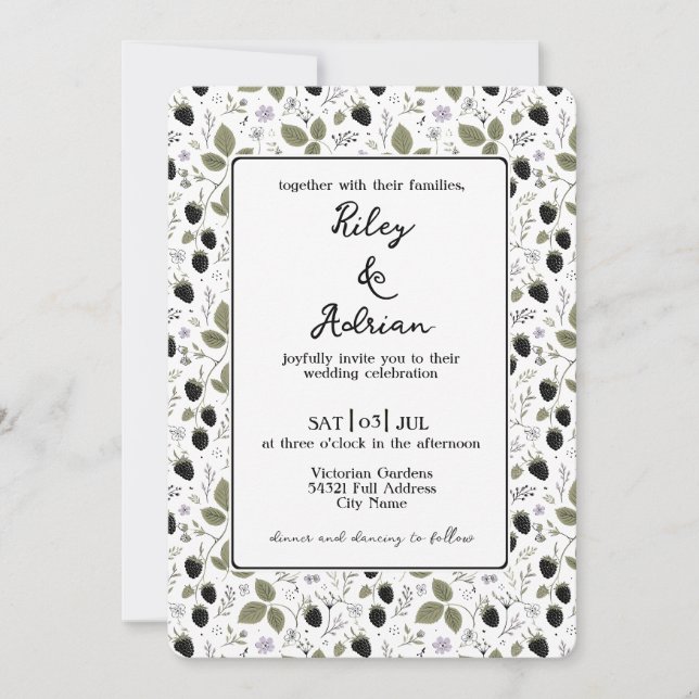 Garden Blackberry Lavender Flower Spring Wedding Invitation (Front)
