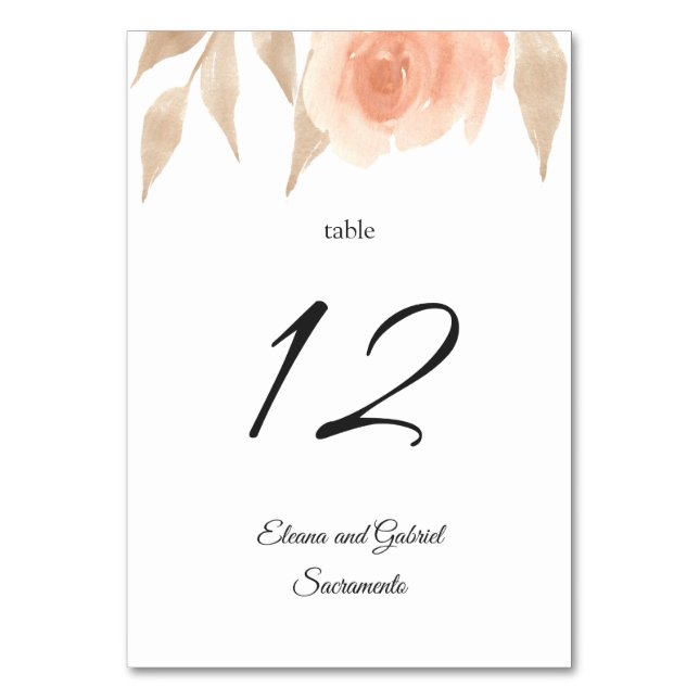 Garden blooming coral rose. Botanical Wedding Table Number (Front)