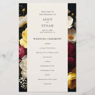 Garden Blooms Elegant Dark Wedding Program