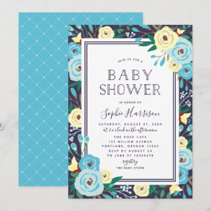 Garden Blooms Floral Blue Baby Shower Invitation