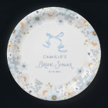 Garden Blue Floral Bridal Shower Paper Plate<br><div class="desc">These blue floral bridal shower paper plates feature soft blooms and a delicate bow for a charming party table detail. Perfect for serving desserts,  brunch bites,  or appetizers while keeping your bridal shower theme beautifully coordinated.</div>
