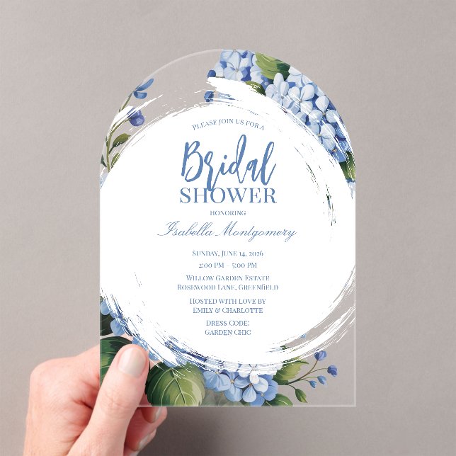 Garden Blue Hydrangea Bridal Shower Acrylic Invitations (Insitu (Handheld))