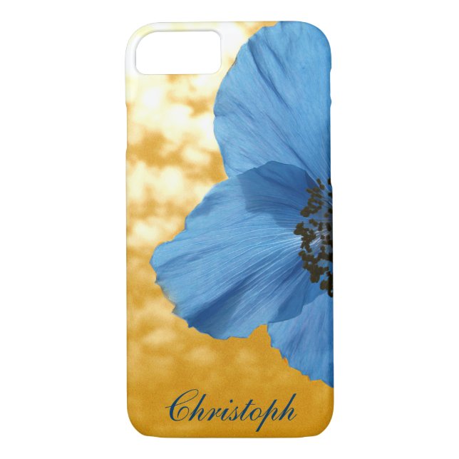 Garden Blue Poppy Flower Golden Sky with Monogram Case-Mate iPhone Case (Back)