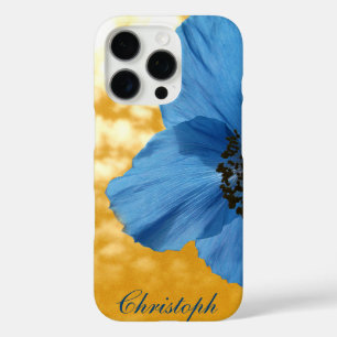 Garden Blue Poppy Flower Golden Sky with Monogram iPhone 16 Pro Case