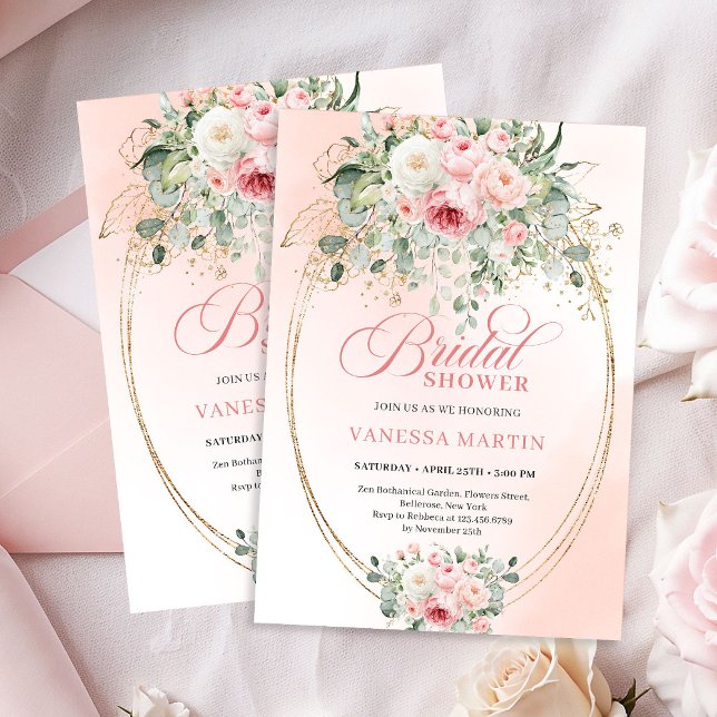 Garden Blush Roses Floral Bridal Shower Invitation (Garden Blush Roses Floral Bridal Shower Invitation)