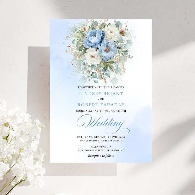 Garden Bohemian Pastel Blue White Peony Wedding Invitation (Garden Bohemian Pastel Blue White Peony Wedding)