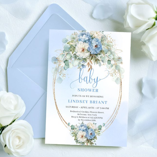 Garden Boho Dusty Blue Flowers Greenery Baby Showe Invitation (Garden Boho Dusty Blue Flowers Greenery Baby Shower)