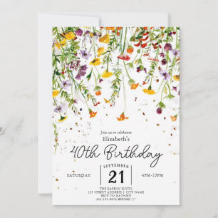 Garden Boho Wildflowers 40th birthday Invitation
