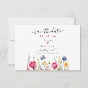  Garden Boho Wildflowers Flat Save The Date Card