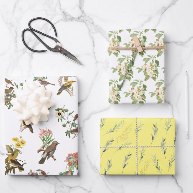Garden Bouquets and Birds  Wrapping Paper Sheet (Front)