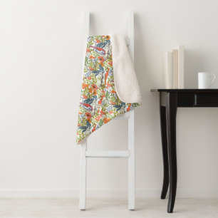 Garden Branches with Flowers Leaves and Birds Sherpa Blanket