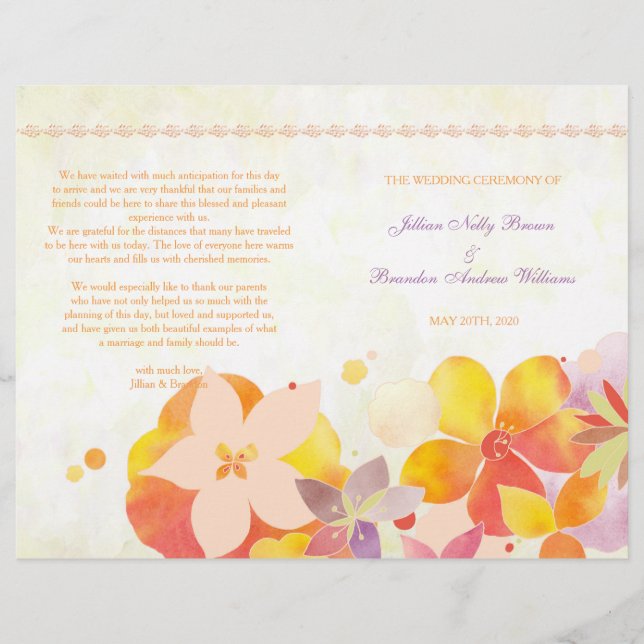 Garden Breeze Floral Wedding Bi Fold Program (Front)