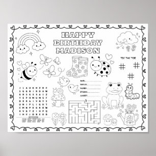 Garden Bugs Birthday colouring mat Poster